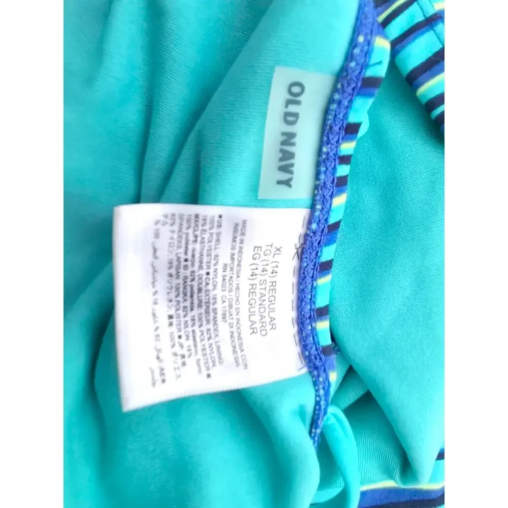 Old Navy Girls XL 14 Tankini Swimsuit Blue Geo Stripe